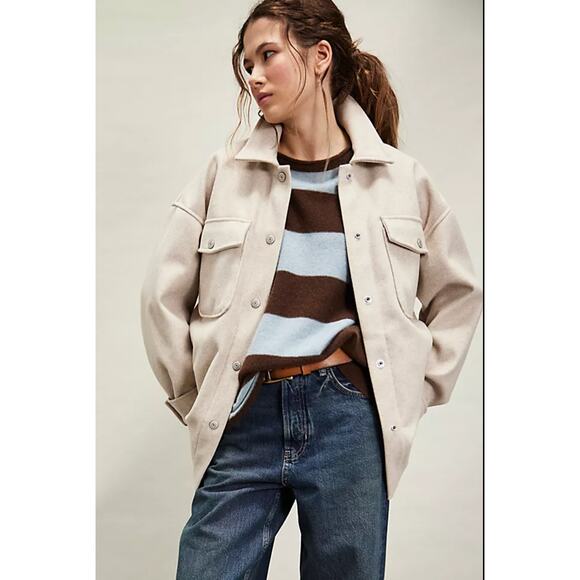 NEW We The Free Lola Shirt Jacket Cream Oatmeal size XS - Picture 1 of 8